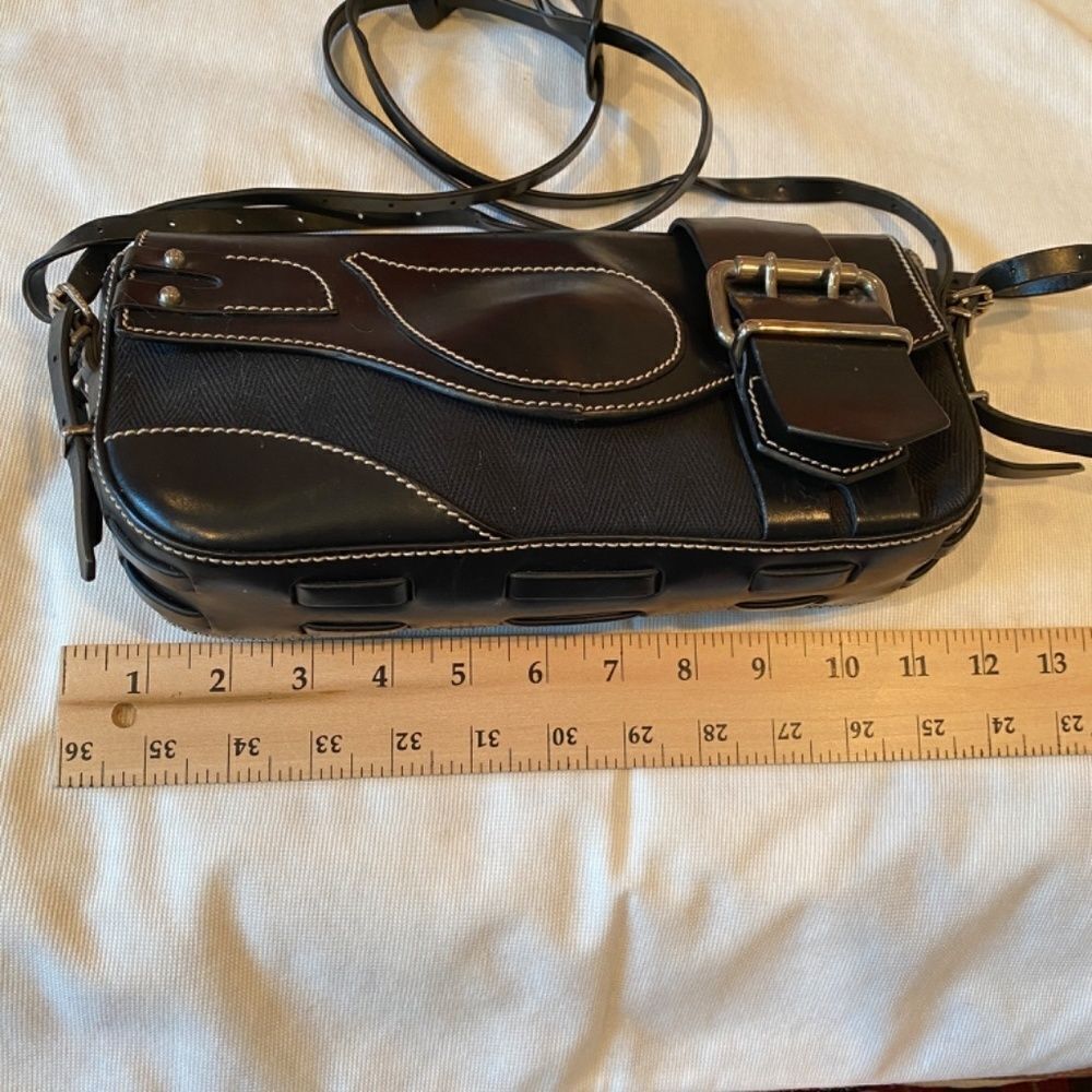Vintage Fendi Black Leather And Canvas Baguette Shoulder Handbag Purse NWOT - Picture 12 of 15